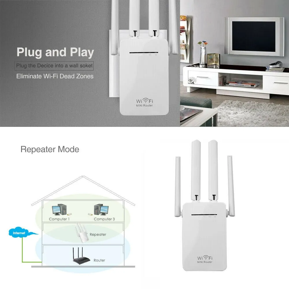 WiFi Range Extender Repeater Wireless Amplifier Router Signal Booster upto 1200Mbps