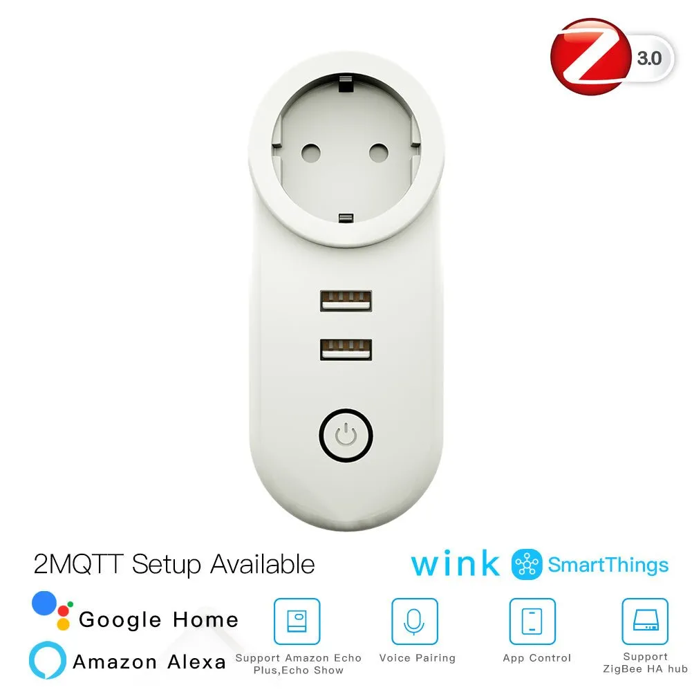 ZigBee3.0 Dual USB Wireless Socket Plug 2MQTT Setup Available