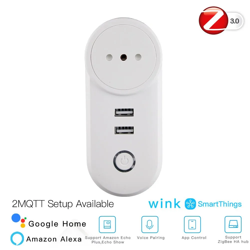 ZigBee3.0 Dual USB Wireless Socket Plug 2MQTT Setup Available